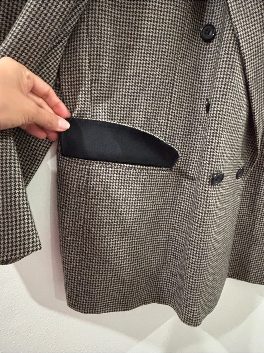 Oscar de la Renta Double-Breasted Houndstooth Blazer in Brown and Black